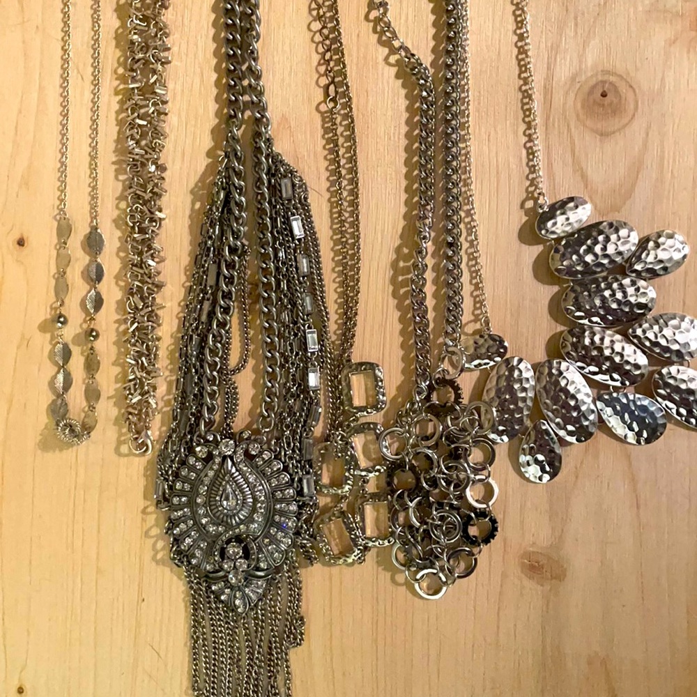 6 silvertone necklaces